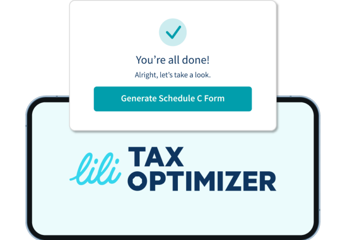 Lili's Tax Optimizer tools includes a prefilled Schedule C Form based on expenses categorized via the Lili App