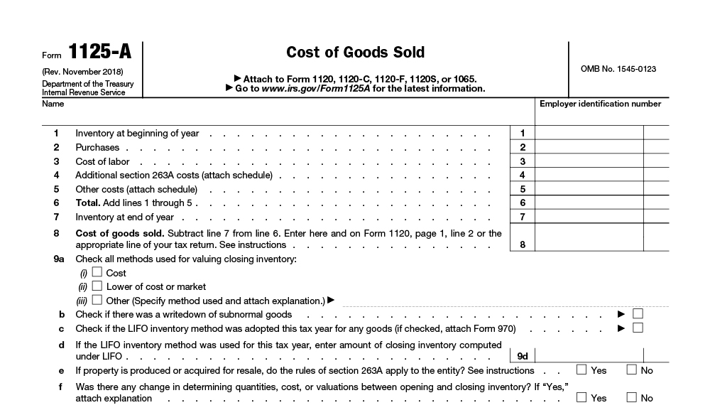 IRS Form 1125-A (Cost of Goods Sold)